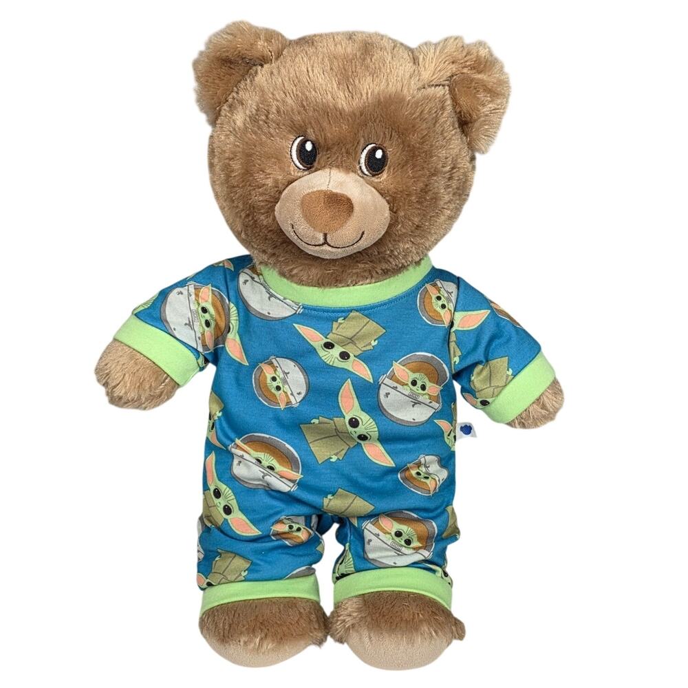 BUILD‑A‑BEAR 2022 15" TEDDY BEAR WITH BABY YODA PAJAMAS – LIGHT BROWN – CLEAN